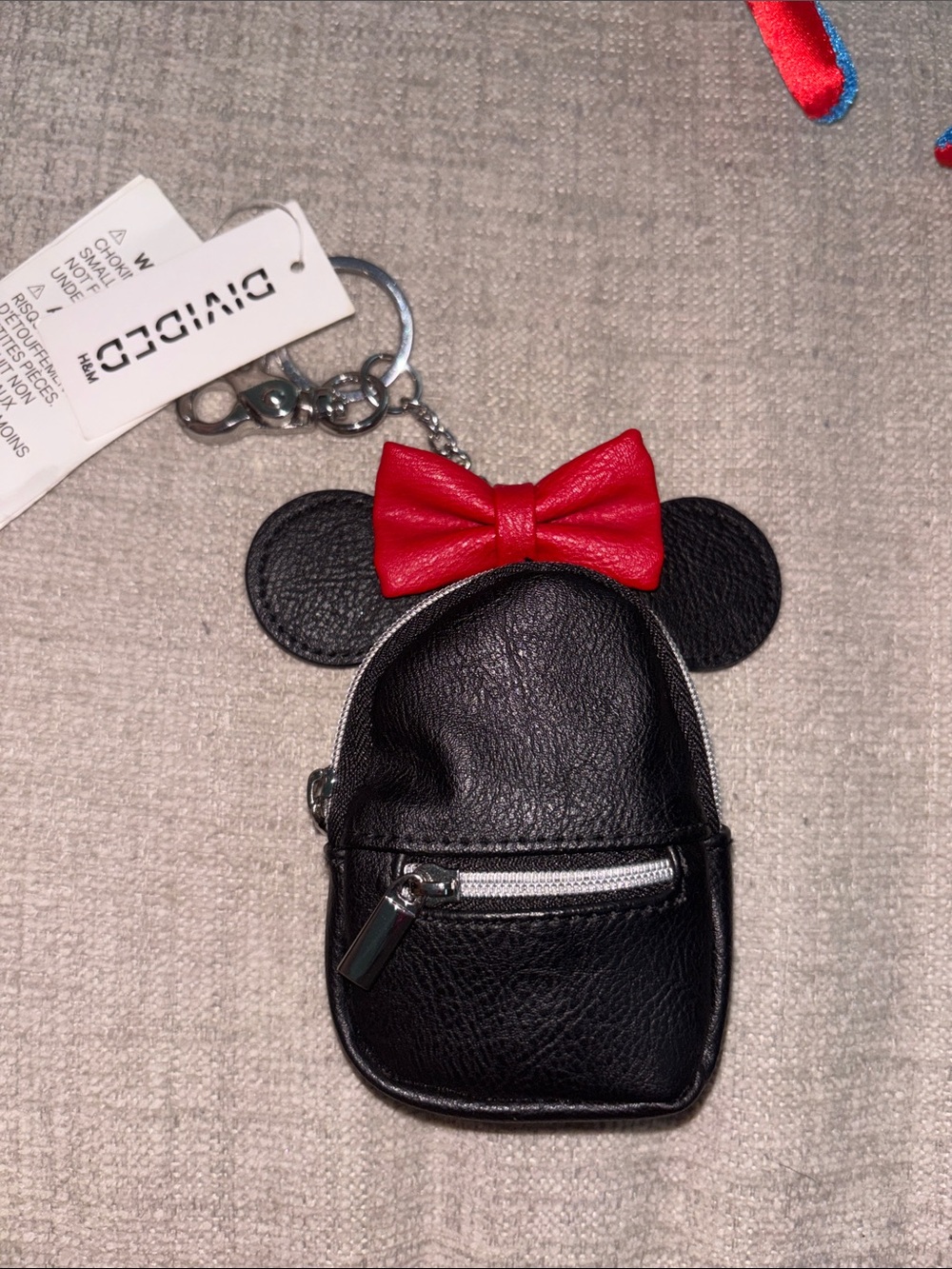 Divided Black Mini Backpack Coin Purse with Red Bow Keychain